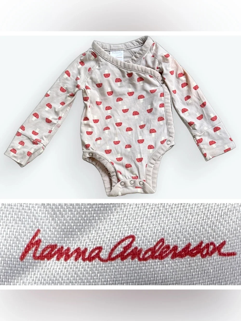 Hanna Andersson Woodland Mushroom Toadstool Printed Long-Sleeved Onesie ~ 3-6 M